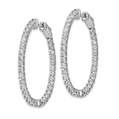 Sterling Shimmer Sterling Silver Rhodium-plated 66 Stone 2.3mm CZ In and Out Oval Hinged Hoop Earrings