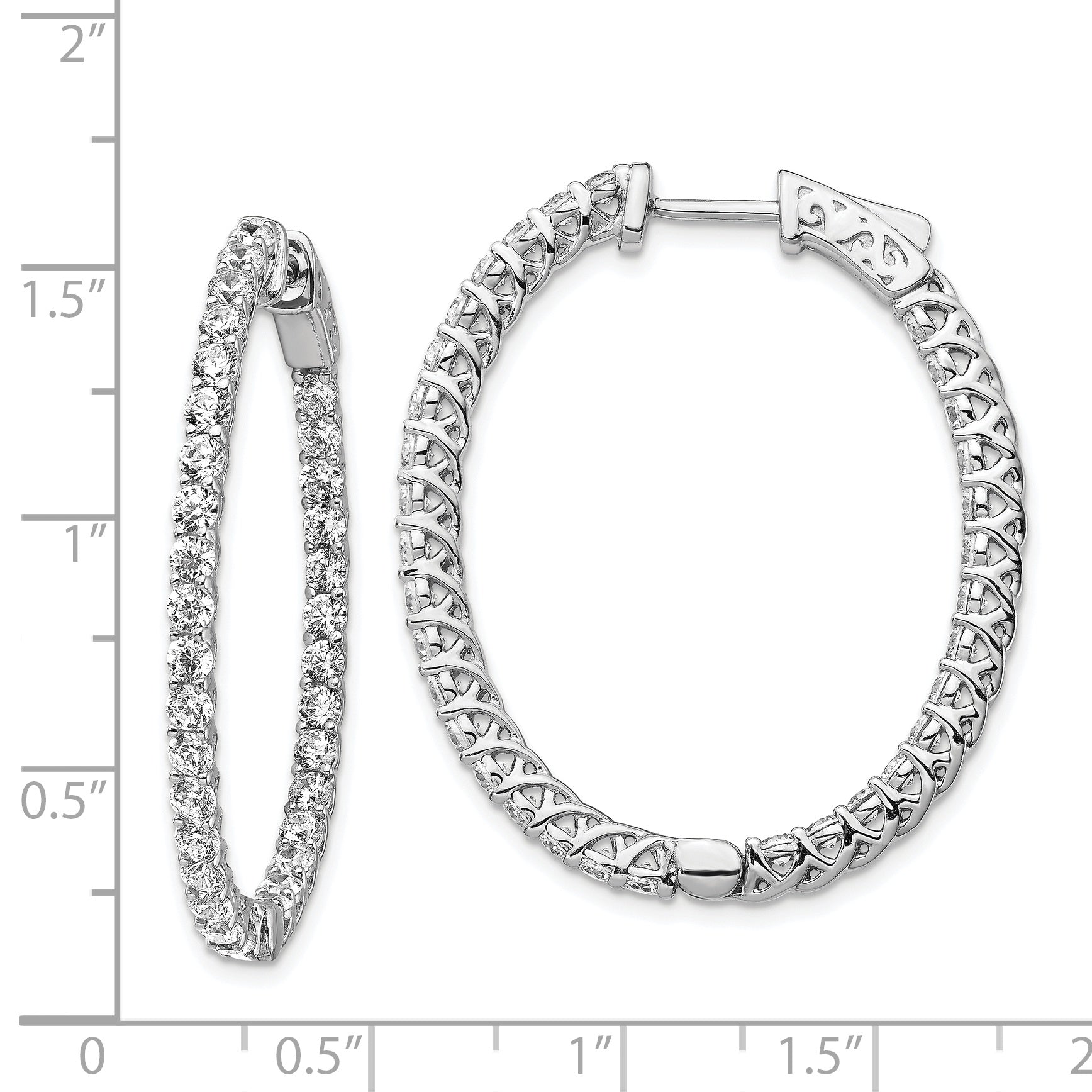 Sterling Shimmer Sterling Silver Rhodium-plated 66 Stone 2.3mm CZ In and Out Oval Hinged Hoop Earrings