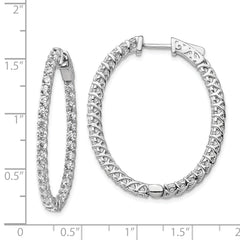 Sterling Shimmer Sterling Silver Rhodium-plated 66 Stone 2.3mm CZ In and Out Oval Hinged Hoop Earrings