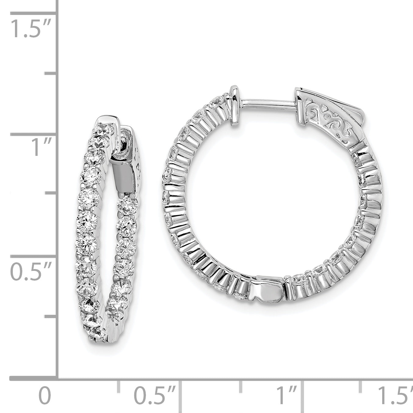 Sterling Shimmer Sterling Silver Rhodium-plated 40 Stone 2.3mm CZ In and Out Round Hinged Hoop Earrings