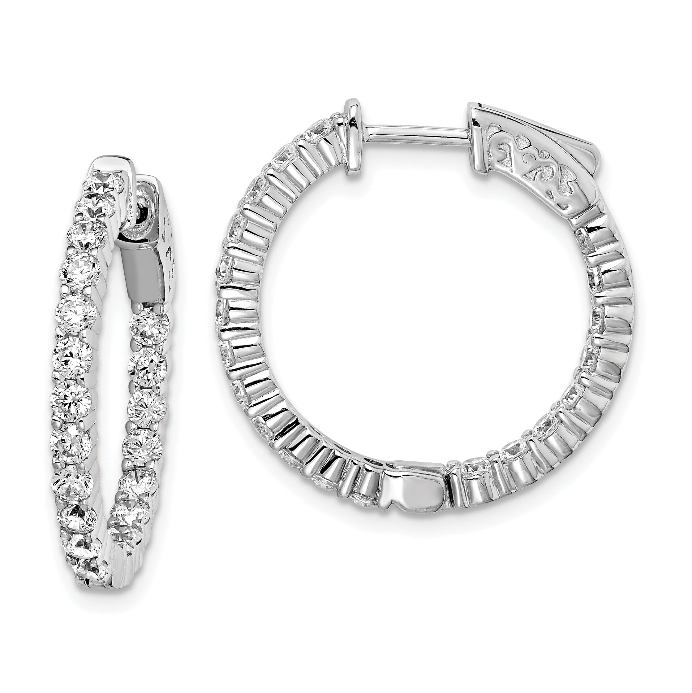 Sterling Shimmer Sterling Silver Rhodium-plated 40 Stone 2.3mm CZ In and Out Round Hinged Hoop Earrings