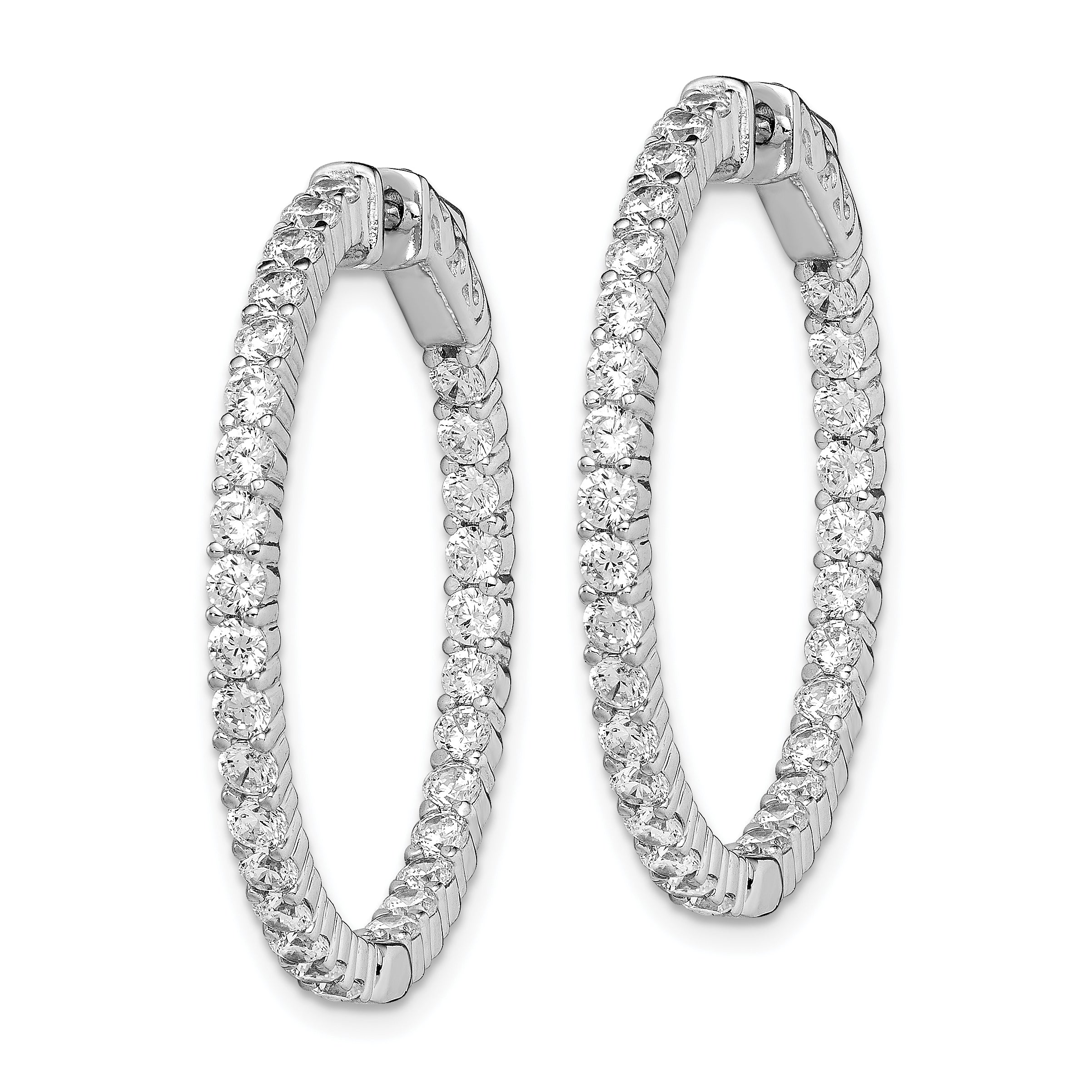 Sterling Shimmer Sterling Silver Rhodium-plated 60 Stone 2.25mm CZ In and Out Round Hinged Hoop Earrings