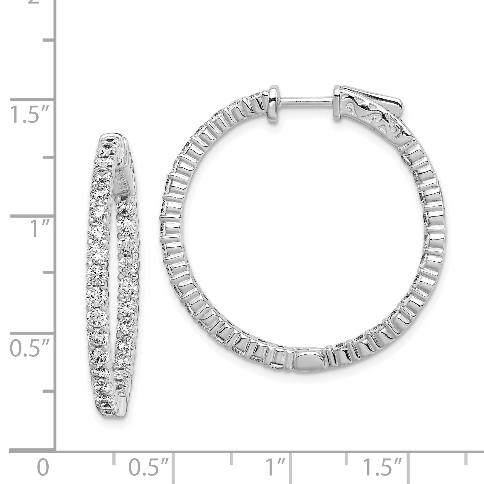 Sterling Shimmer Sterling Silver Rhodium-plated 60 Stone 2.25mm CZ In and Out Round Hinged Hoop Earrings