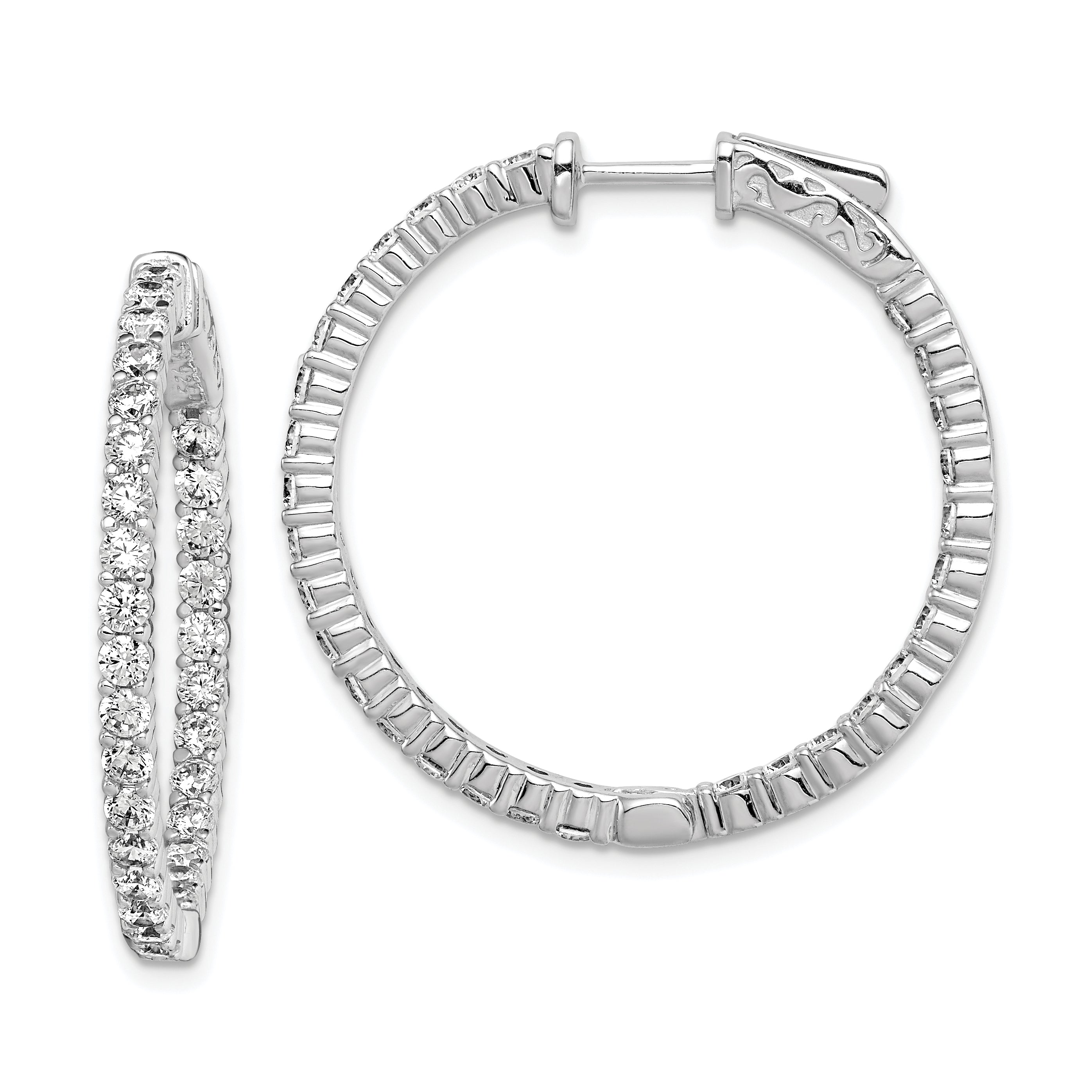 Sterling Shimmer Sterling Silver Rhodium-plated 60 Stone 2.25mm CZ In and Out Round Hinged Hoop Earrings