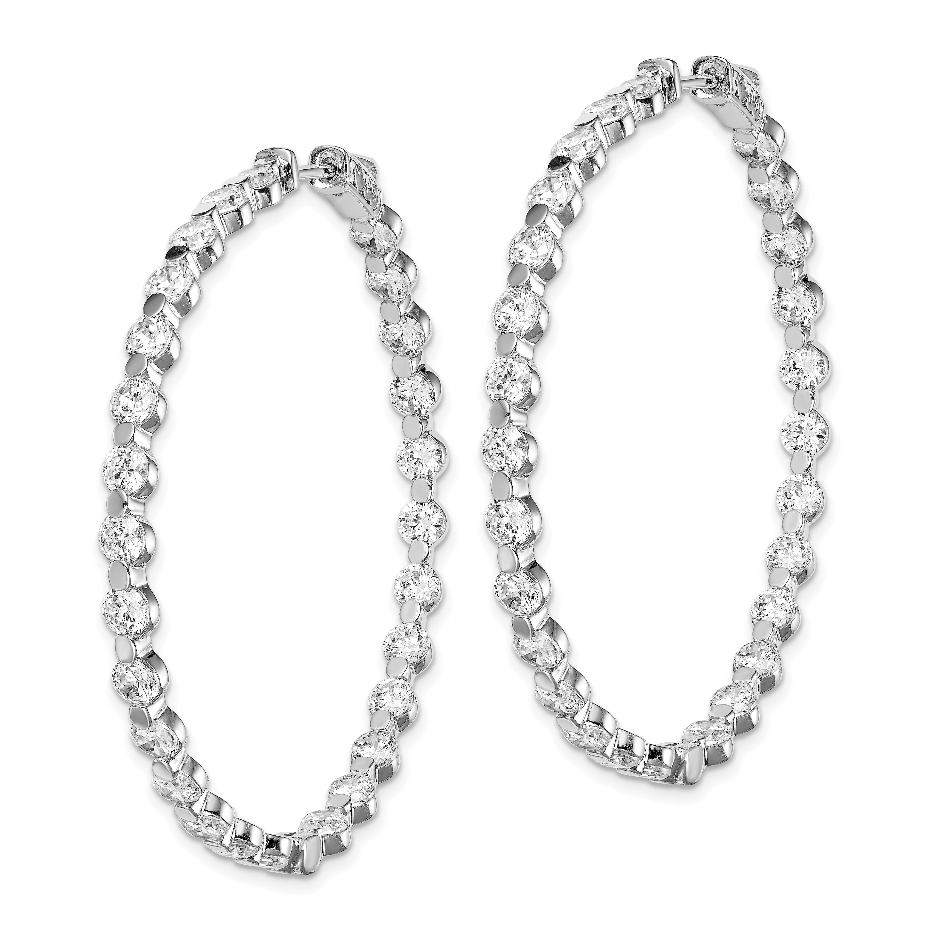 Sterling Shimmer Sterling Silver Rhodium-plated 54 Stone 3.5mm CZ In and Out Round Hinged Hoop Earrings