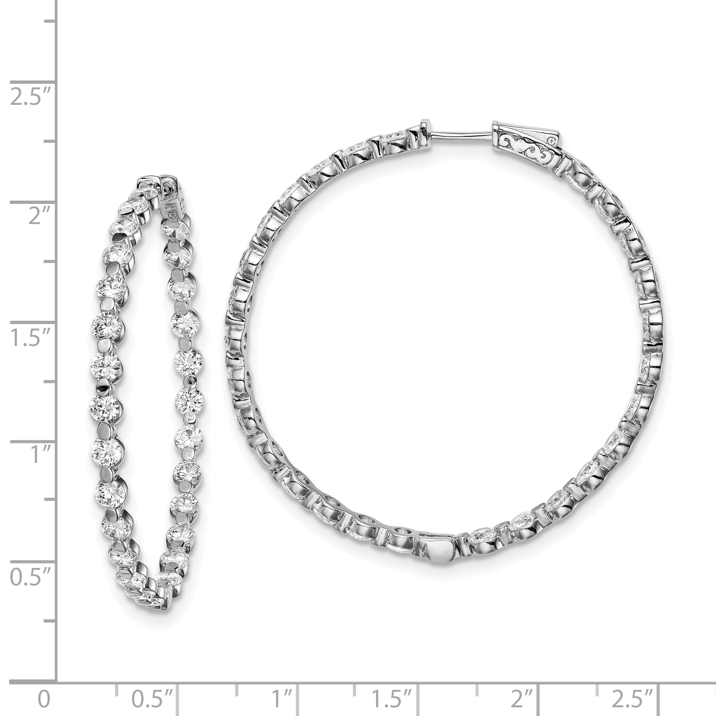 Sterling Shimmer Sterling Silver Rhodium-plated 54 Stone 3.5mm CZ In and Out Round Hinged Hoop Earrings