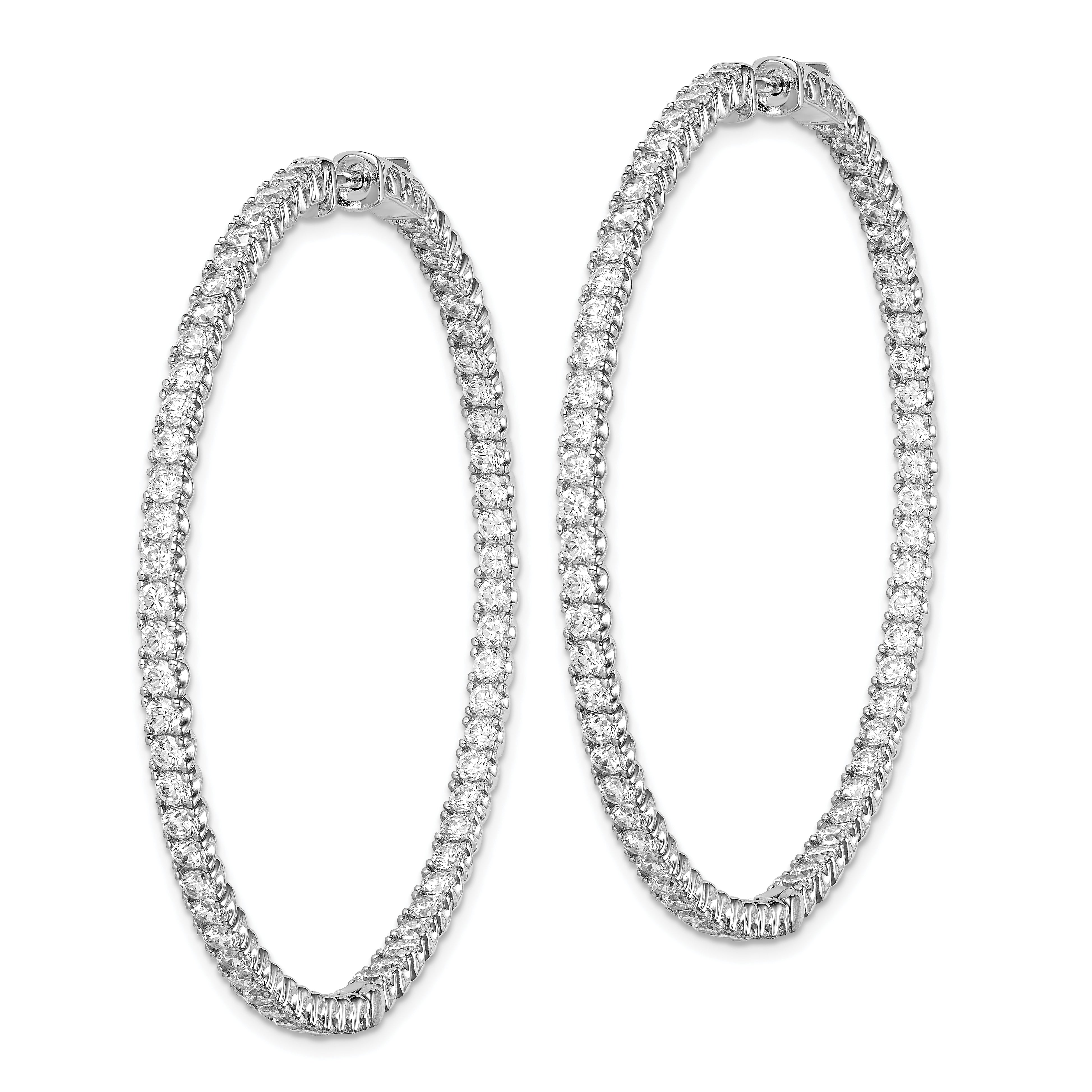 Sterling Shimmer Sterling Silver Rhodium-plated 126 Stone 2.25mm CZ In and Out Round Hinged Hoop Earrings