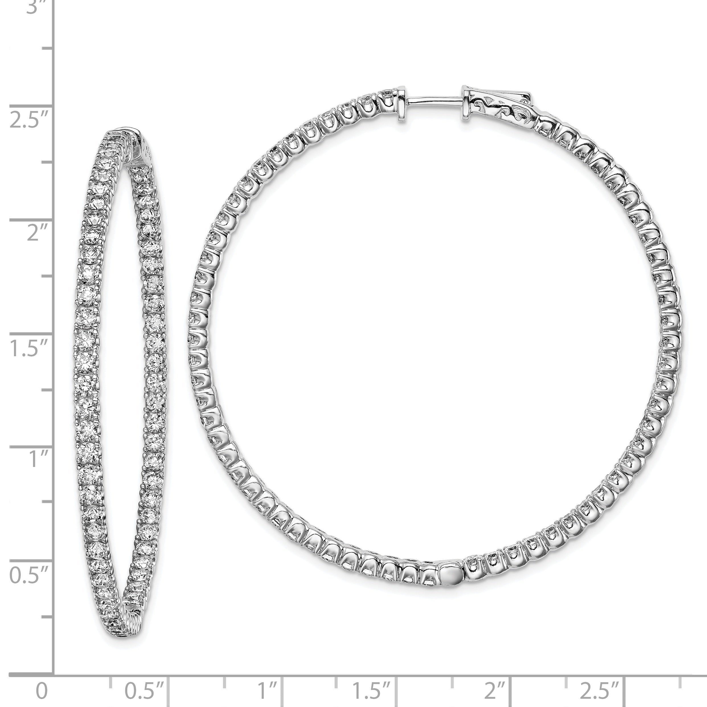 Sterling Shimmer Sterling Silver Rhodium-plated 126 Stone 2.25mm CZ In and Out Round Hinged Hoop Earrings