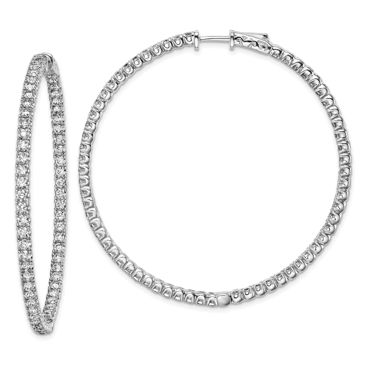 Sterling Shimmer Sterling Silver Rhodium-plated 126 Stone 2.25mm CZ In and Out Round Hinged Hoop Earrings