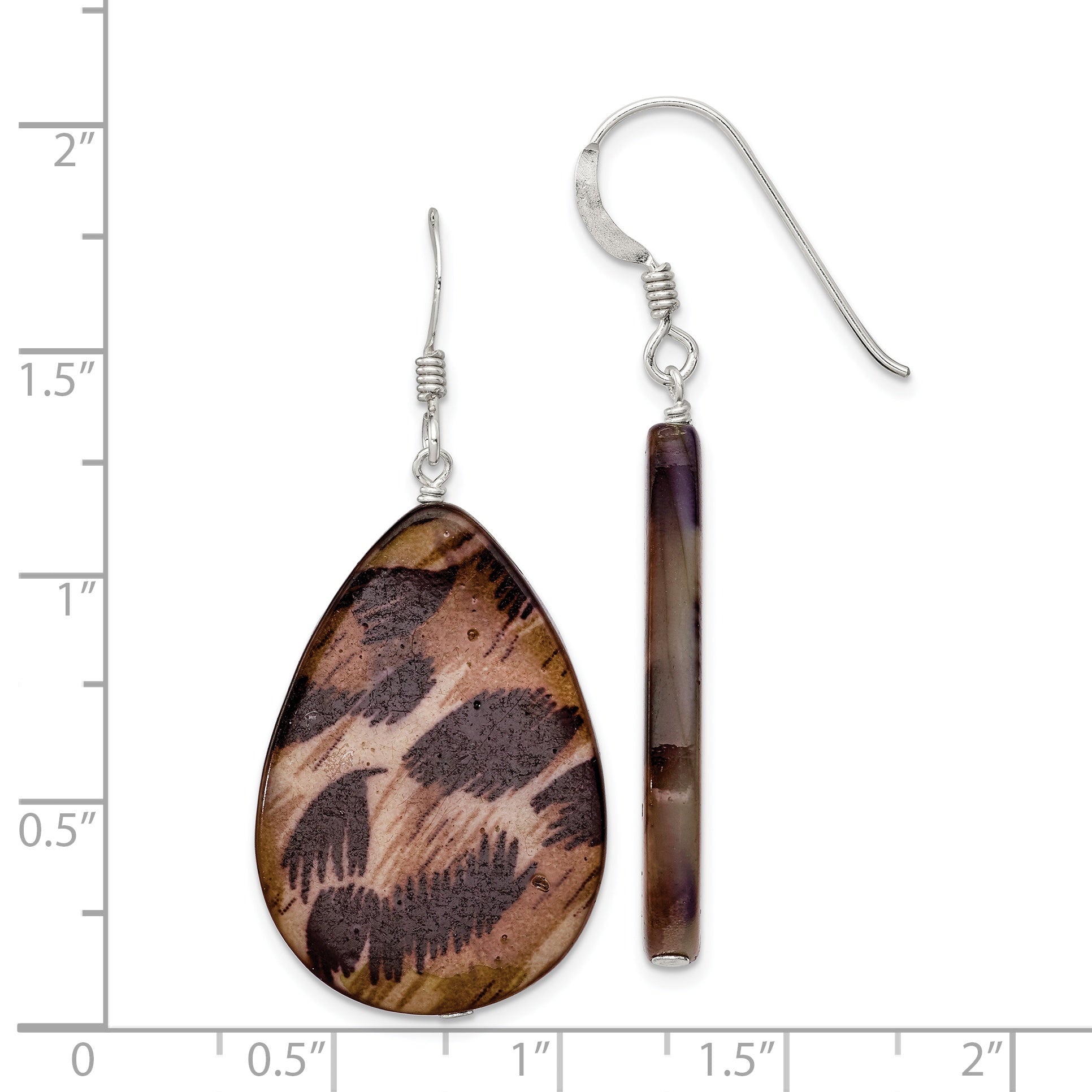 Sterling Silver Polished Brown Mother of Pearl Teardrop Dangle Earrings