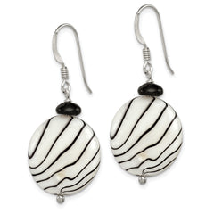 Sterling Silver Polished Black Agate/Zebra Mother of Pearl Dangle Earrings