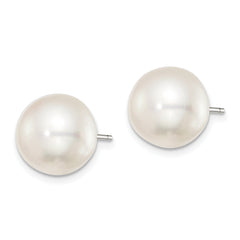 Sterling Silver Rh-plated 11-12mm White FWC Button Pearl Earrings