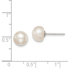 Sterling Silver Rh-plated 8-9mm White FW Cultured Button Pearl Stud Earring