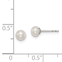 Sterling Silver Rh-plated 4-5mm White FW Cultured Button Pearl Stud Earring