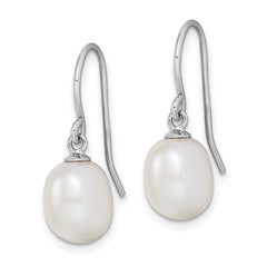 Sterling Silver Rhodium-plated Polished White 8-9mm Freshwater Cultured Pearl Dangle Earrings