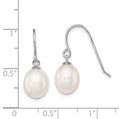 Sterling Silver Rhodium-plated Polished White 8-9mm Freshwater Cultured Pearl Dangle Earrings