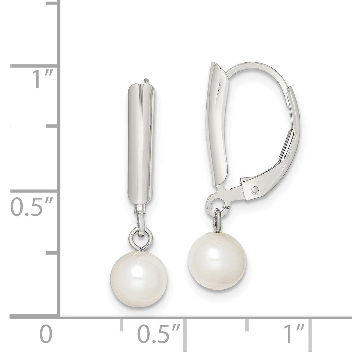 Sterling Silver Rhodium-plated Polished White 6-7mm Freshwater Cultured Pearl Leverback Dangle Earrings