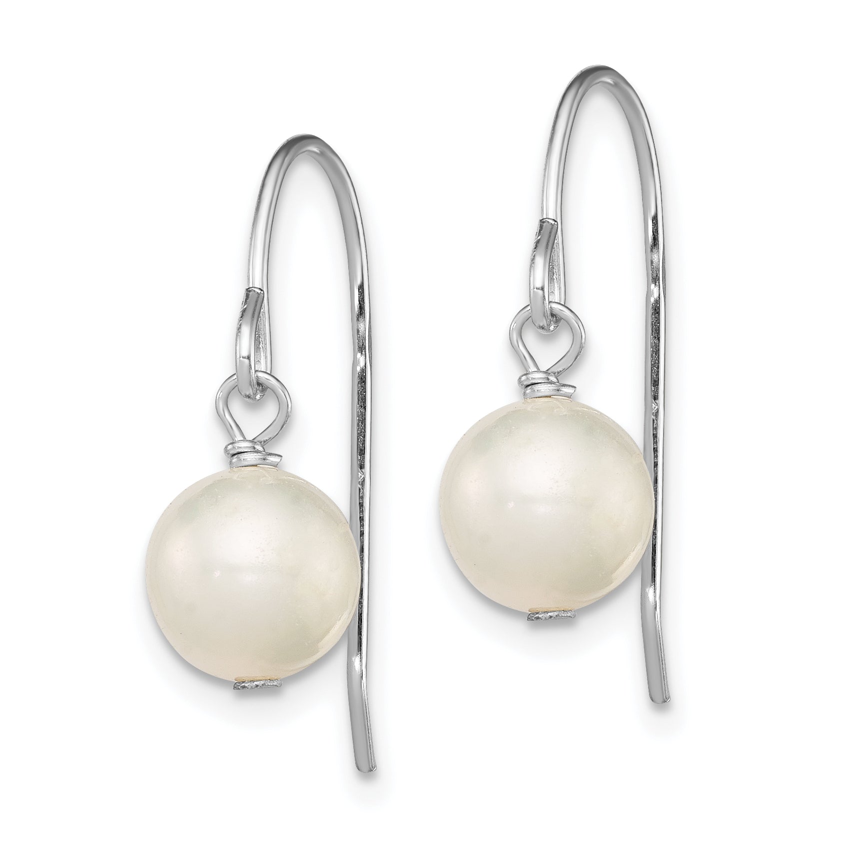 Sterling Silver Rhodium-plated Polished White 7-8mm Freshwater Cultured Pearl Dangle Earrings