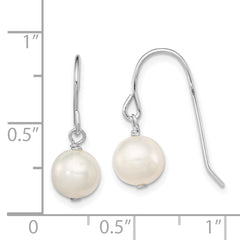 Sterling Silver Rhodium-plated Polished White 7-8mm Freshwater Cultured Pearl Dangle Earrings