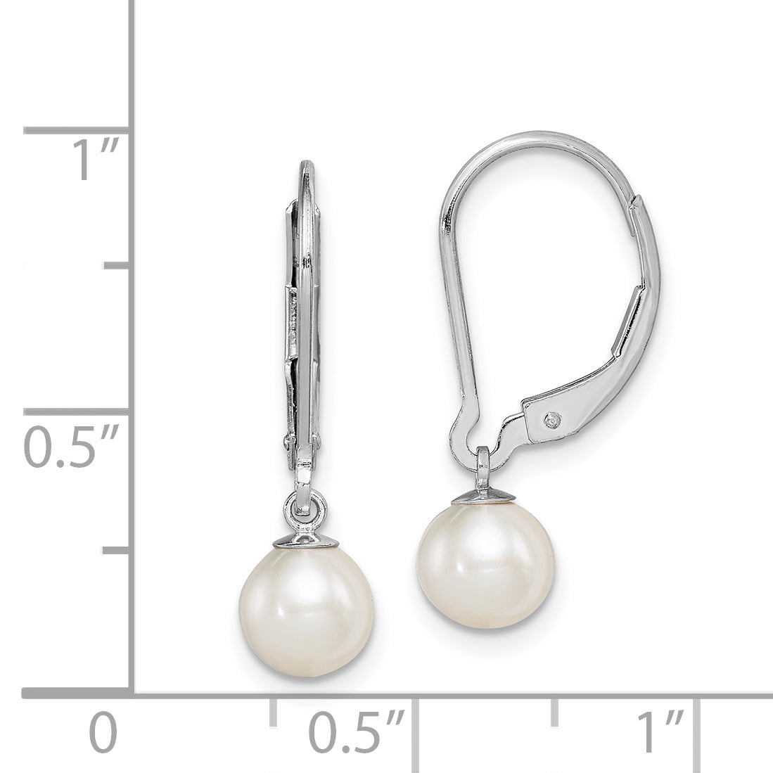 Sterling Silver Rhodium-plated Polished White 6-7mm Freshwater Cultured Pearl Leverback Dangle Earrings