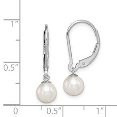 Sterling Silver Rhodium-plated Polished White 6-7mm Freshwater Cultured Pearl Leverback Dangle Earrings