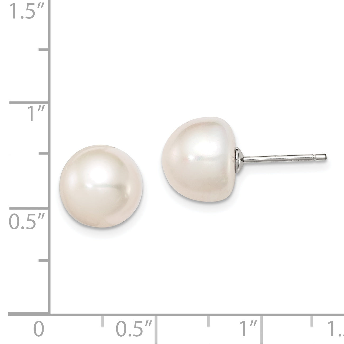 Sterling Silver Rh-plated 10-11mm White FWC Button Pearl Earrings