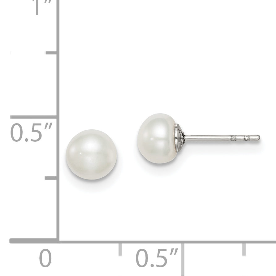 Sterling Silver Rh-plated 5-6mm White FW Cultured Button Pearl Stud Earring