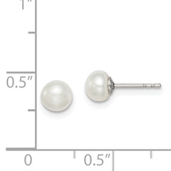 Sterling Silver Rh-plated 5-6mm White FW Cultured Button Pearl Stud Earring