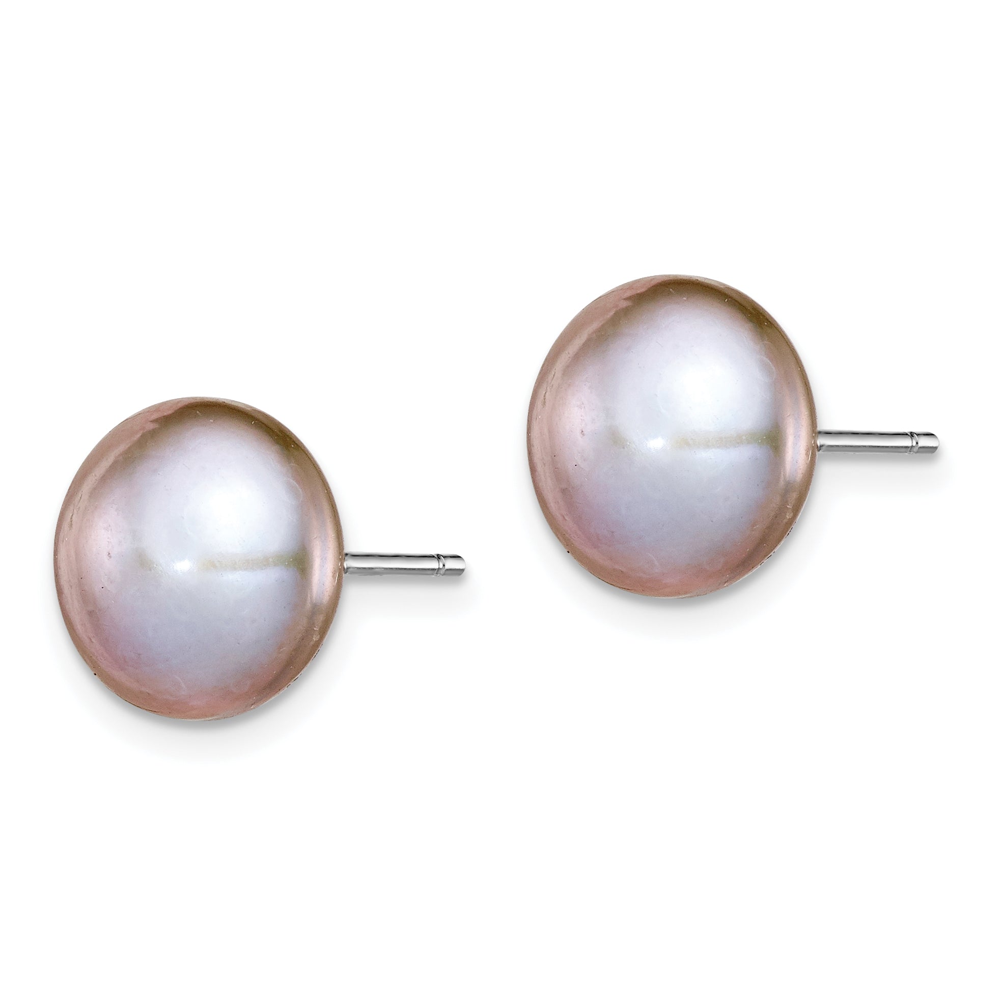 Sterling Silver Rh-plated 10-11mm Grey FWC Button Pearl Earrings