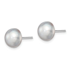 Sterling Silver Rh-plated 8-9mm Grey FW Cultured Button Pearl Stud Earrings