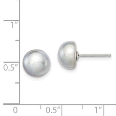 Sterling Silver Rh-plated 8-9mm Grey FW Cultured Button Pearl Stud Earrings