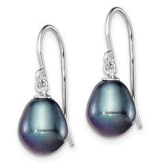 Sterling Silver Rhodium-plated Polished 8-9mm Black Freshwater Cultured Pearl Dangle Earrings