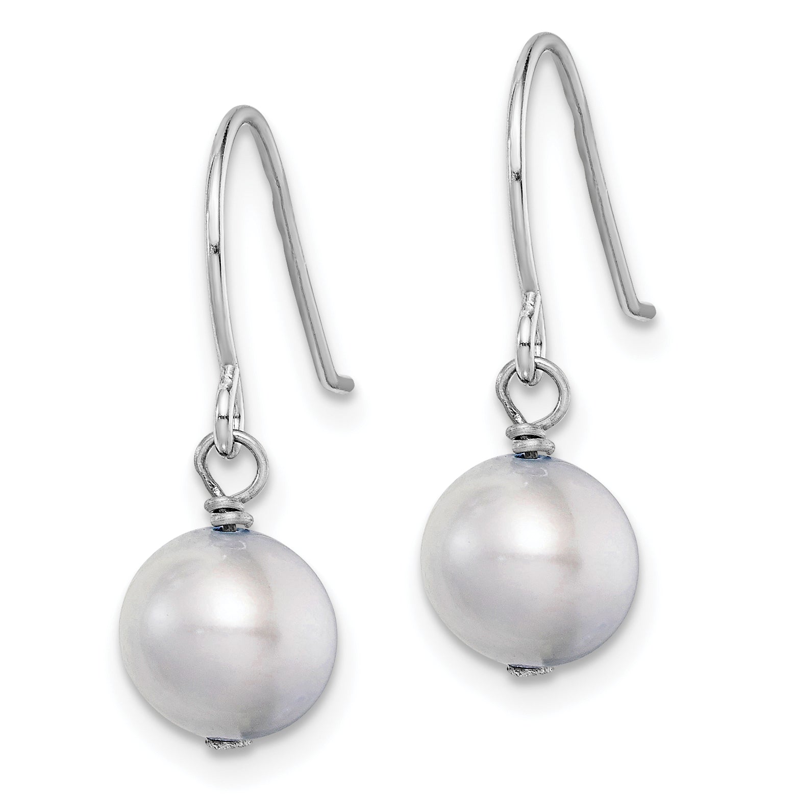 Sterling Silver Rhodium-plated Polished Grey 7-8mm Freshwater Cultured Pearl Dangle Earrings