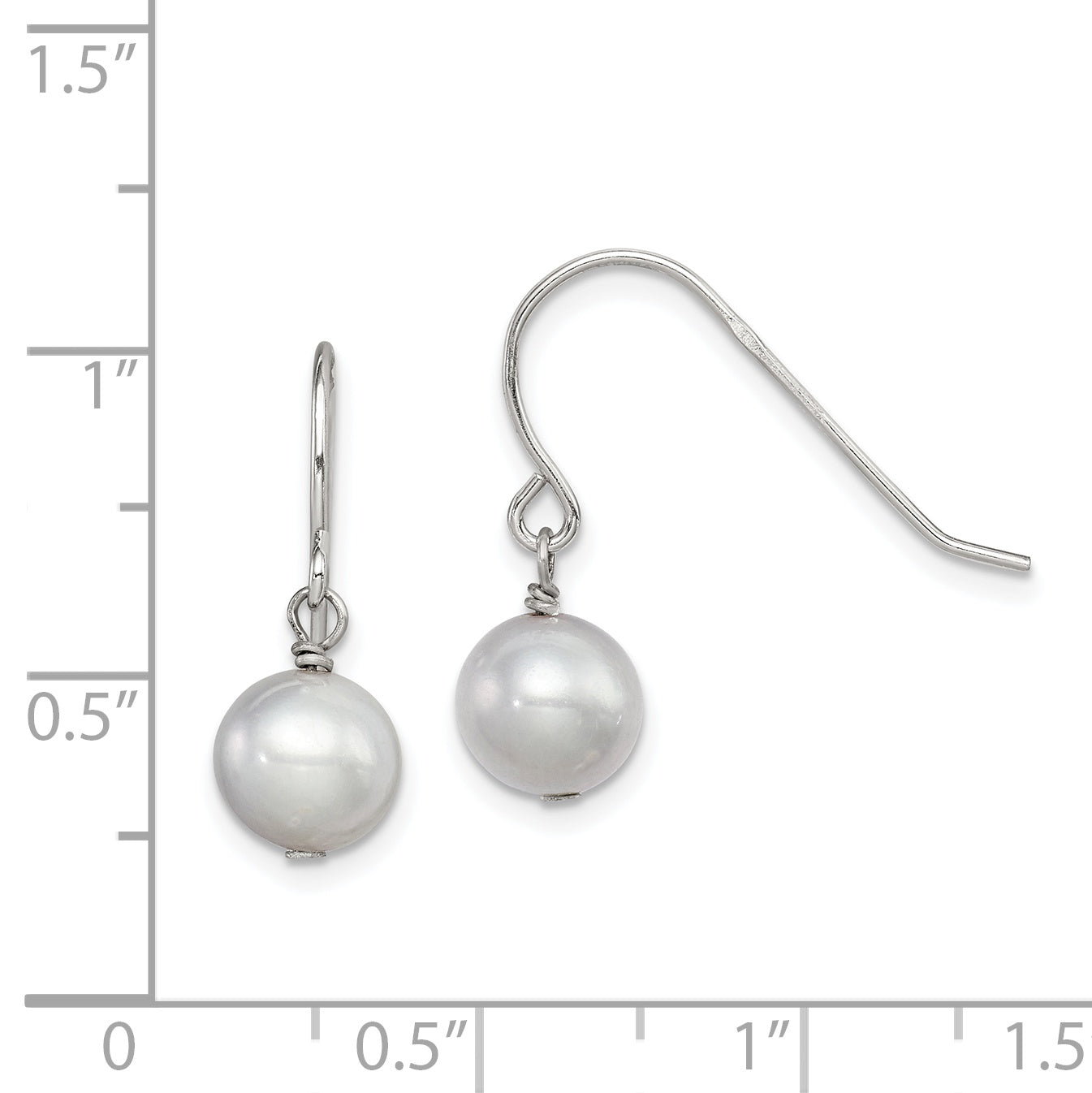 Sterling Silver Rhodium-plated Polished Grey 7-8mm Freshwater Cultured Pearl Dangle Earrings