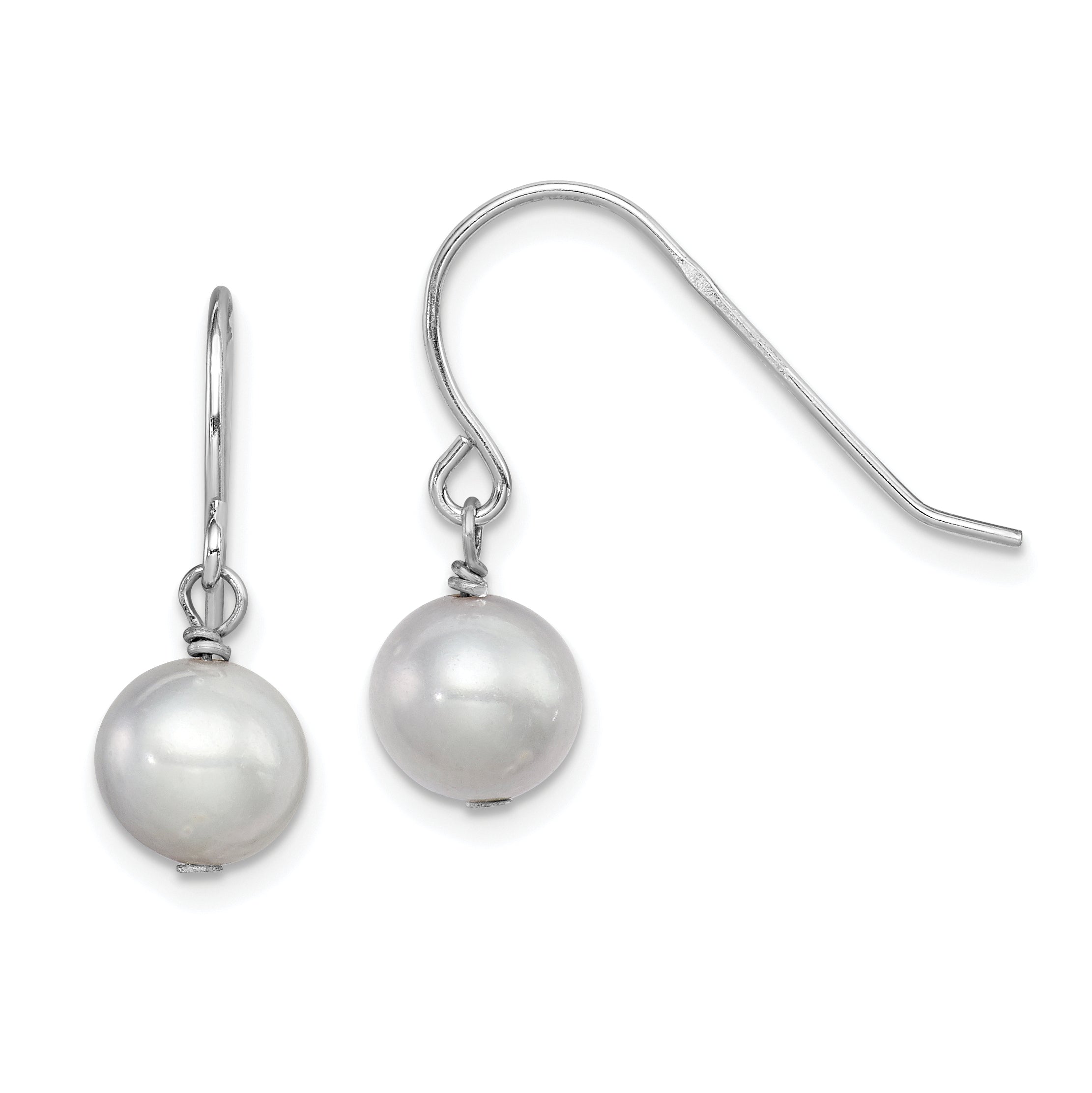 Sterling Silver Rhodium-plated Polished Grey 7-8mm Freshwater Cultured Pearl Dangle Earrings