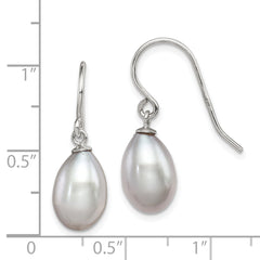 Sterling Silver Rhodium-plated Polished 8-9mm Grey Freshwater Cultured Pearl Dangle Earrings