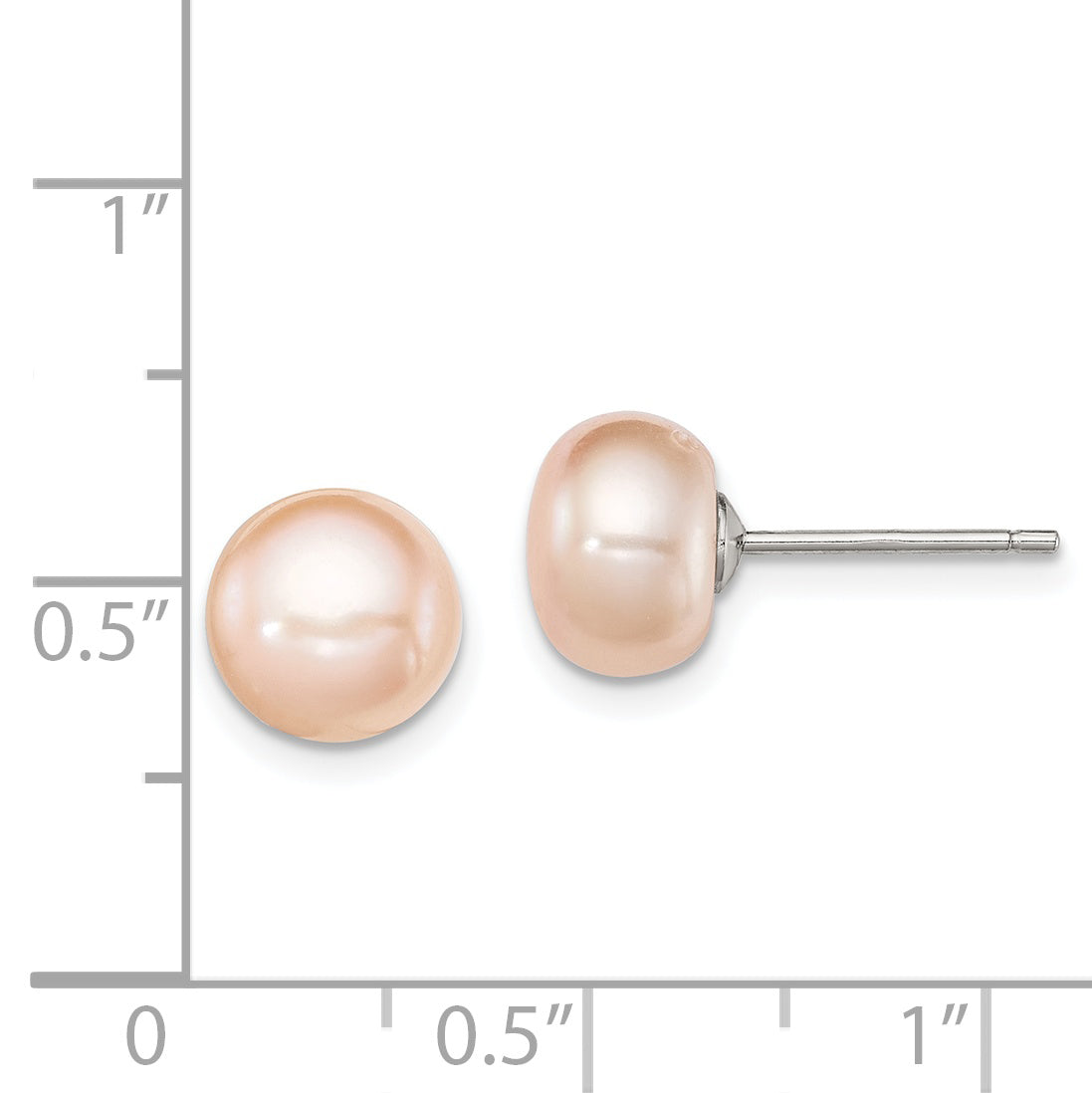 Sterling Silver Rh-plated 8-9mm Pink FW Cultured Button Pearl Stud Earrings