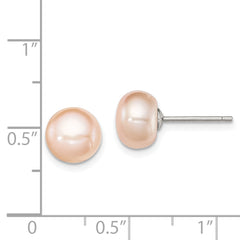 Sterling Silver Rh-plated 8-9mm Pink FW Cultured Button Pearl Stud Earrings