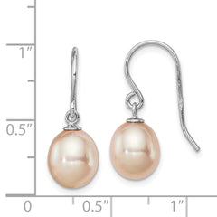 Sterling Silver Rhodium-plated Polished Pink 8-9mm Freshwater Cultured Pearl Dangle Earrings