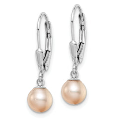 Sterling Silver Rhodium-plated Polished Pink 6-7mm Freshwater Cultured Pearl Leverback Dangle Earrings