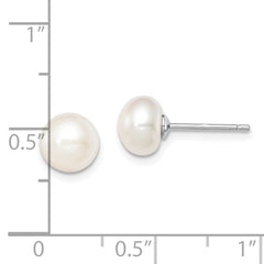 Sterling Silver Rh-plated 7-8mm White FW Cultured Button Pearl Stud Earring