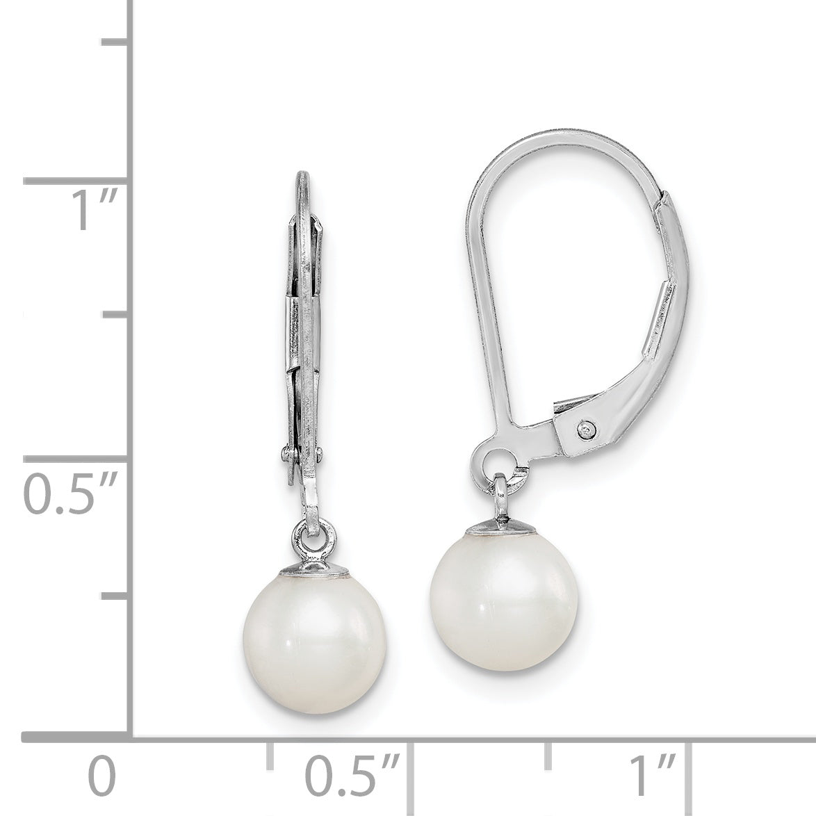 Sterling Silver Rhodium-plated Polished White 6-7mm Freshwater Cultured Pearl Leverback Dangle Earrings