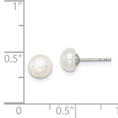 Sterling Silver Rh-plated 6-7mm White FW Cultured Button Pearl Stud Earring