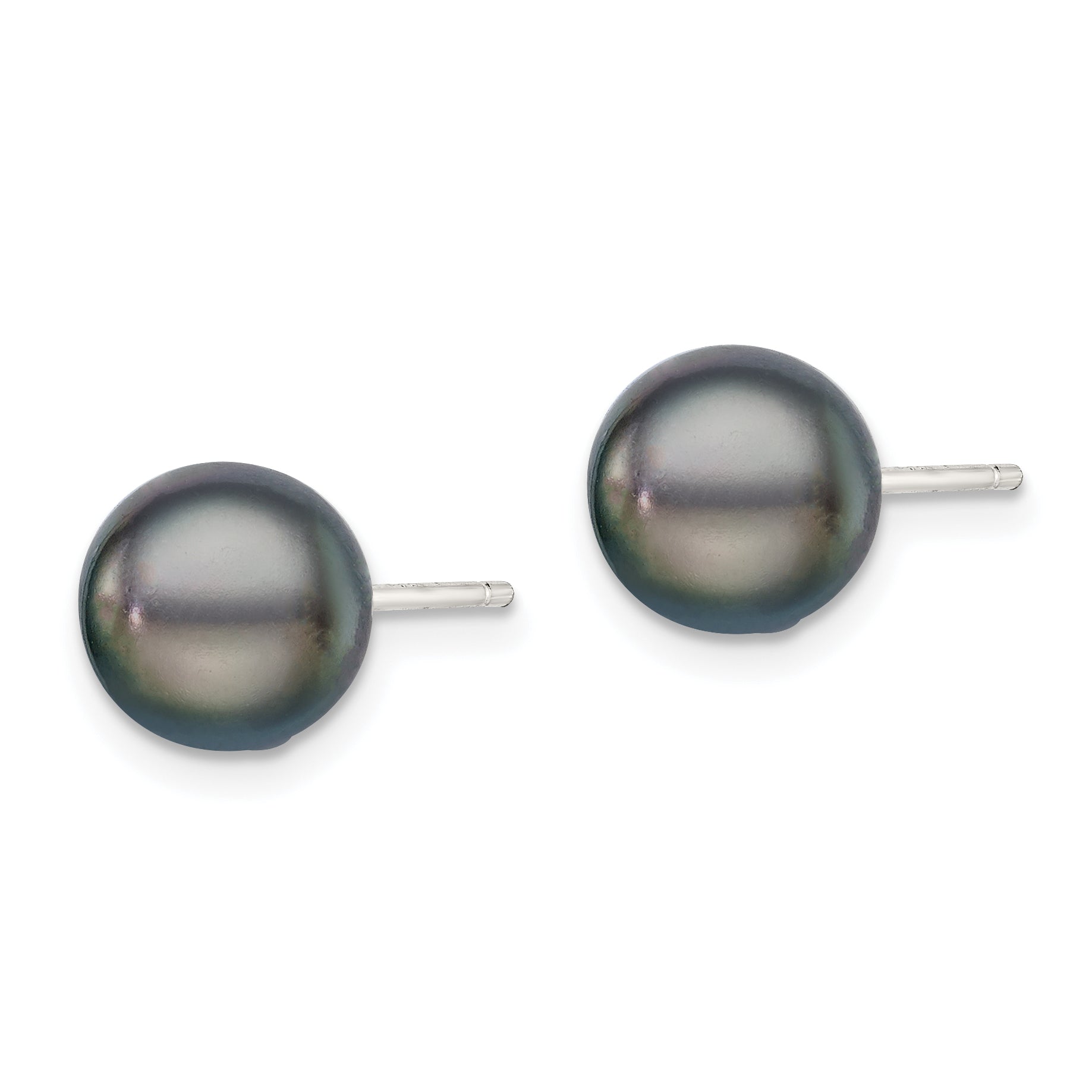 Sterling Silver Rh-plated 8-9mm Black FW Cultured Button Pearl Stud Earring