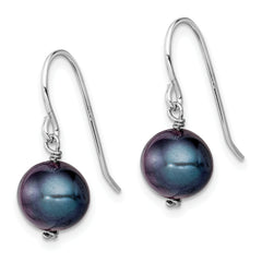 Sterling Silver Rhodium-plated Polished Black 7.5-8.5mm Freshwater Cultured Pearl Dangle Earrings