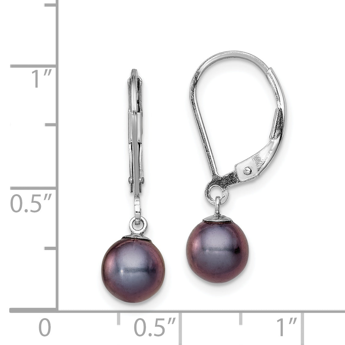 Sterling Silver Rhodium-plated Polished 6-7mm Black Freshwater Cultured Pearl Leverback Dangle Earrings