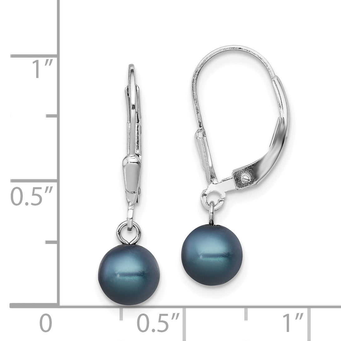 Sterling Silver Rhodium-plated Polished 6-7mm Black Freshwater Cultured Pearl Leverback Dangle Earrings