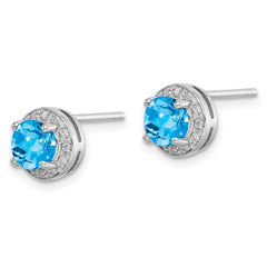 Sterling Silver Rhodium-plated Diamond and Blue Topaz Earring