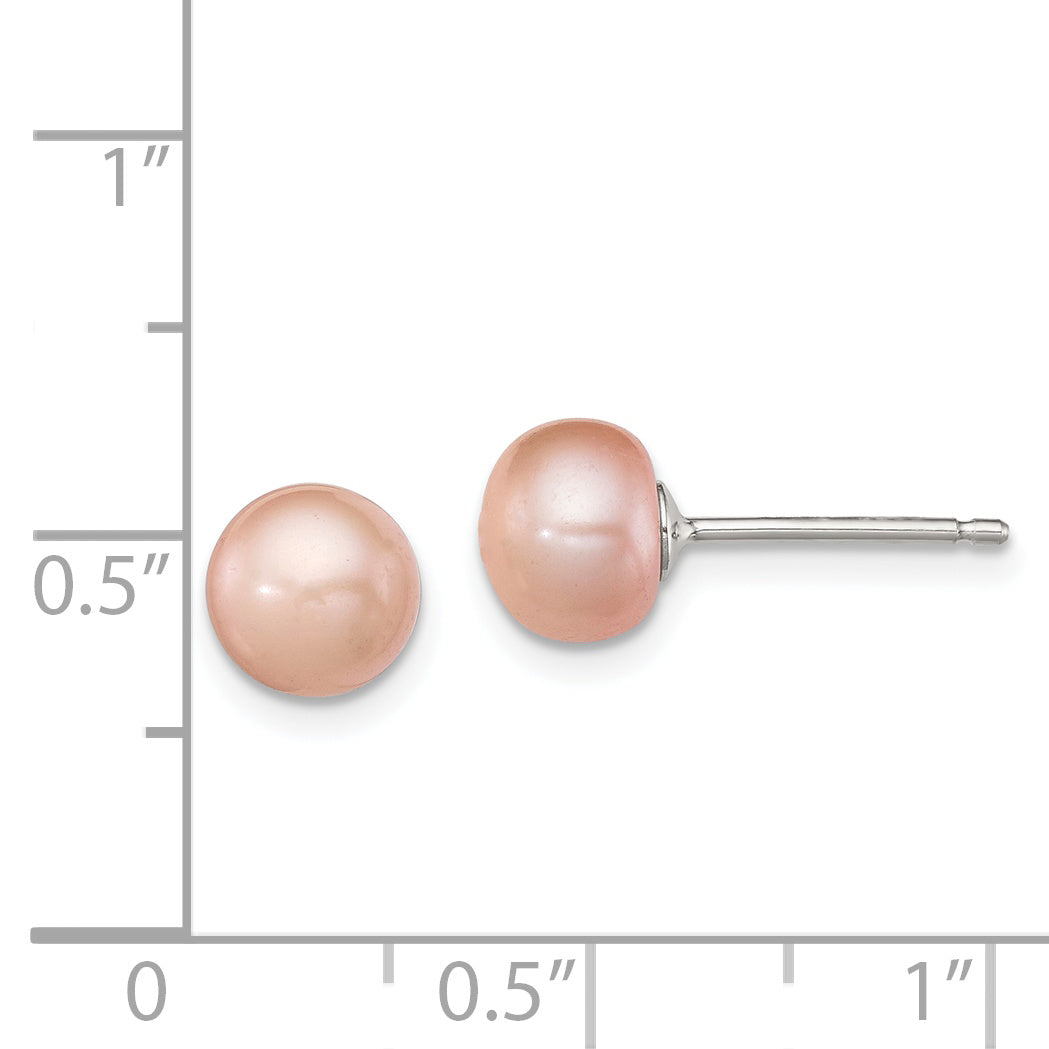 Sterling Silver Polished Pink 6-7mm Freshwater Cultured Pearl Button Post Earrings