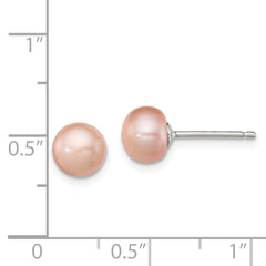 Sterling Silver Polished Pink 6-7mm Freshwater Cultured Pearl Button Post Earrings